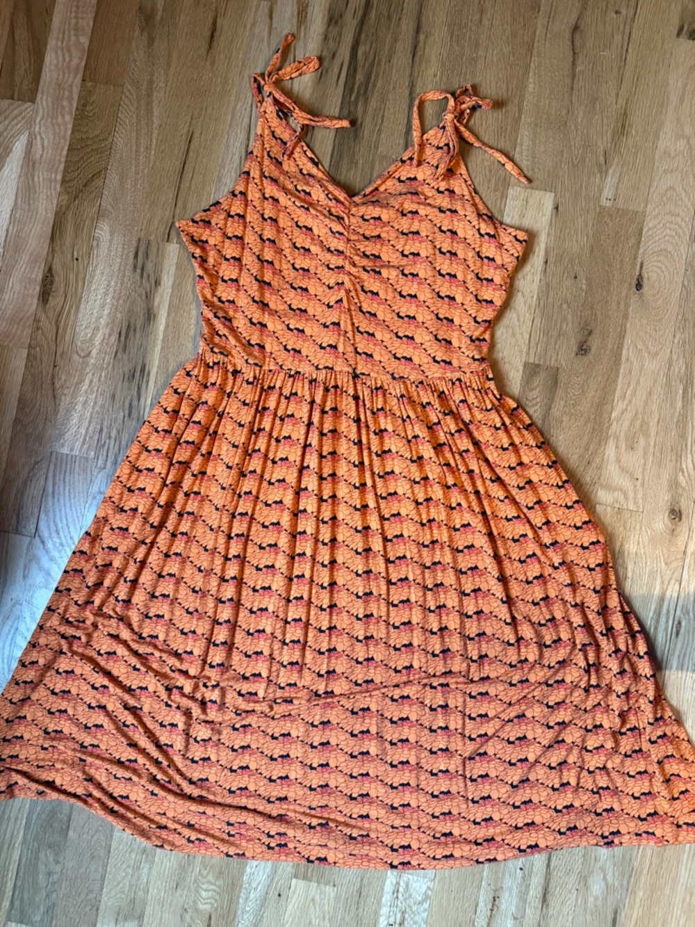 Kate Quinn Bamboo Orange Patterned Tie-Shoulder Sundress